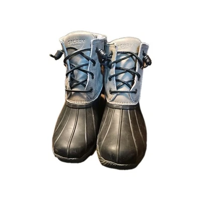 Botas Sperry Pato Agua Salada/Botas de Lluvia Cuero/Goma Negro/Gris Mujer Talla 7M Foto 1 de 4