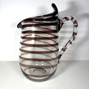 Mid Century Art Glass Pitcher Kalmar Glasbruk Sweden Handblown Brown Swirl 7.5" - Picture 1 of 7