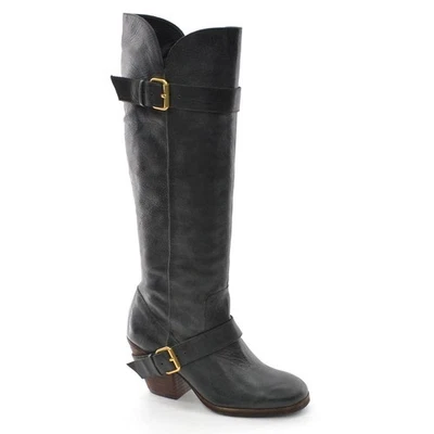 Ladies Matiko Autumn Buckle Harness Knee Boot 6.5 M Black Leather Heel Shoes New - Image 1 of 3
