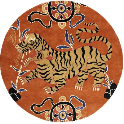 6X6 Handmade Nepali Round Oriental Rug Fine Pictorial Tribal Plush Carpet - Image 1 of 4