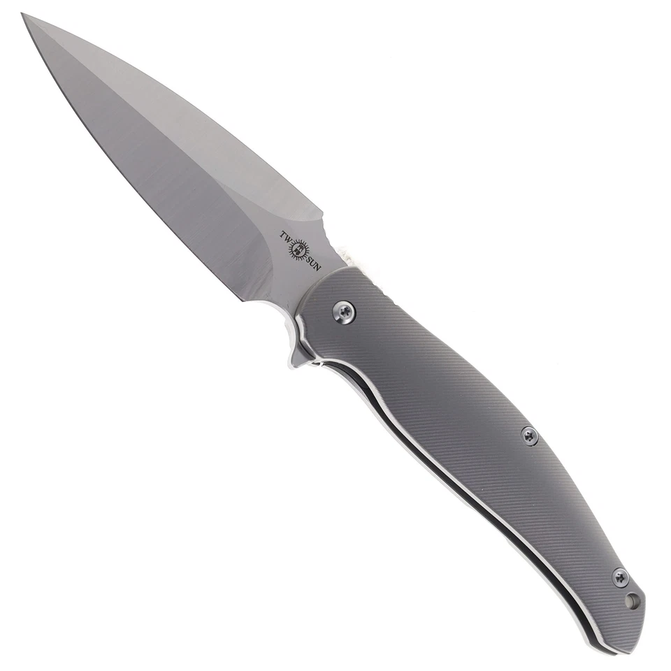 TwoSun Folding Knife Gray Titanium Handle M390 Plain Edge TS248-M390-Satin
