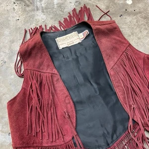 70’s Schott Rancher Leather Vest Red Suede Fringe Western Hippy Concho USA 12 - Picture 1 of 6