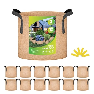 12-Pack 3 Gallon Grow Bags Heavy Duty Thickened Nonwoven Aeration Fabric Pots - Image 1 of 4