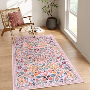 Floral 3x5 Pink Rug for Bedroom Girls, Washable Soft Nursery Rug Non Slip, Bo... - Picture 1 of 8