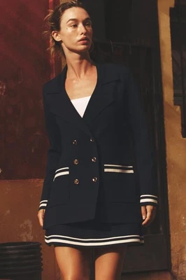 Zara Navy Blue Crossover Knit Blazer Jacket Medium, Double-Breasted Coat NWT - Image 1 of 4