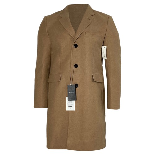 SAINT LAURENT (YSL) Cappotto Chesterfield Saint Laurent slim fit in lana beige uomo ocra taglia 54