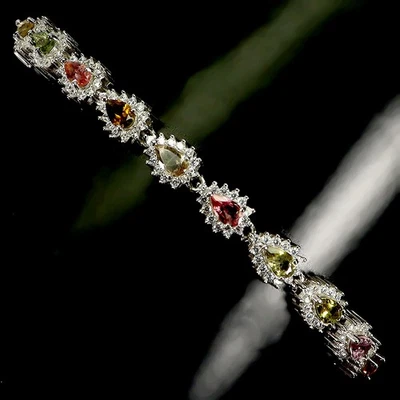 925 Sterling Silver Bracelet Pear Tourmaline 5x3mm Gemstone Jewelry 10inches - Image 1 of 4