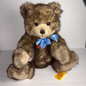 Oso de peluche Steiff Knuffi marrón con cinta azul #017827 18" cara suave amigable - Imagen 1 de 8