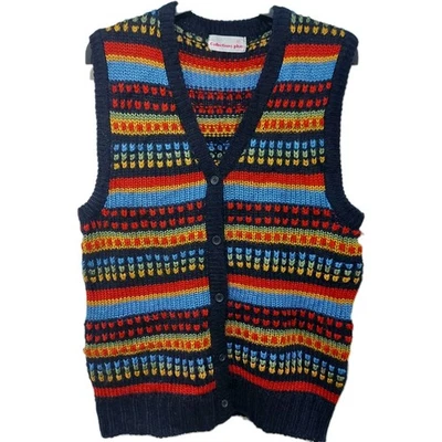 Vintage Collections Plus 90s Womens Knit Vest Stripped Button Up Retro Size 14 - Image 1 of 4