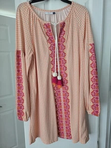 Vestido Cabana Life Para Mujer Talla Grande Manga Larga Coral Rosa Playa Estilo Resort - Imagen 1 de 8