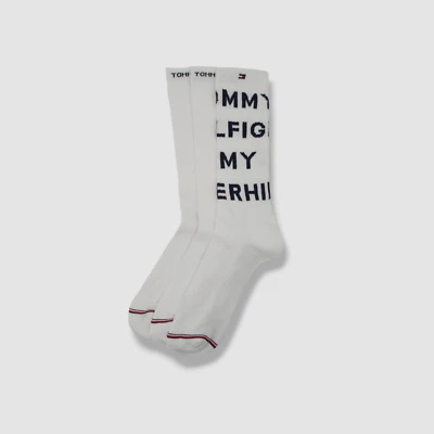 $20 Tommy Hilfiger Hombres Blanco Logo Gráfico Crew Calcetines 3 Pares Zapatos Acolchados 7-12 Foto 1 de 2