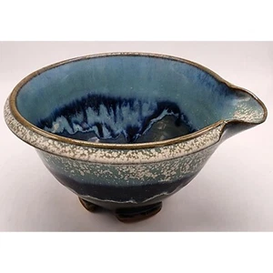 Handmade Signed Bill Meadows West VA Blue & Green Drip Glaze Footed Mixing Bowl - Picture 1 of 8