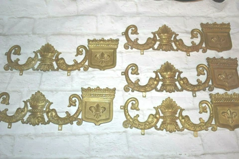 Antique French Fish Ornate Brass Decorative Plaques Hardware Lot of 5 Cover