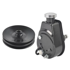 For BBC SBC Chevy Black Saginaw Style Power Steering Pump + Double Groove Pulley - Foto 1 di 12