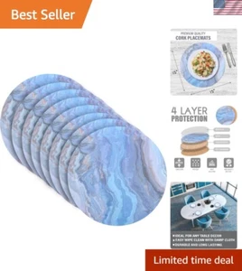 Navy Marble Round Cork Placemats - Heat Resistant Placemats, Non-Slip, Easy C... - Picture 1 of 8