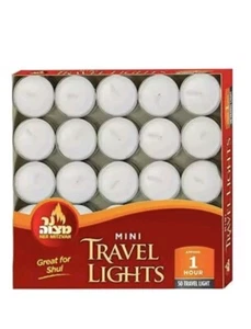 Mini velas TeaLight Ner Mitzvah - Paquete de 50 - Blanco Viaje sin perfume, 1 hora, Shul - Imagen 1 de 4