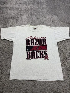 Vtg Arkansas Razorbacks Shirt Men Large Gray Graphic Short Sleeve Crewneck NCAA - Picture 1 of 12