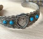 Vintage Southwestern Silver Tone Cuff Turquoise Bracelet 