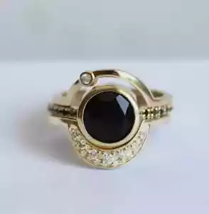 2.00 Ct Round Cut Lab-Created Black Diamond Trio Ring Set 14K Yellow Gold Plated - Picture 1 of 6