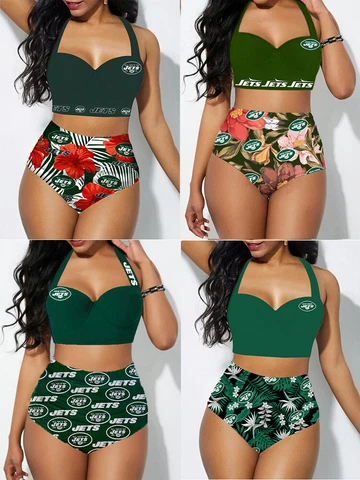 New York Jets 2PCS Women's Floral Bikini Butt Lift Swimsuit Bathing Suit Gift Cover