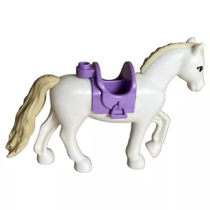 Lego minifigure horse animal castle friend White pony Purple Saddle Blond Mane - Picture 1 of 5