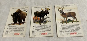 Vintage Coca-Cola World of Nature Cards-3 cards-Deer,Moose & Buffalo - Picture 1 of 2
