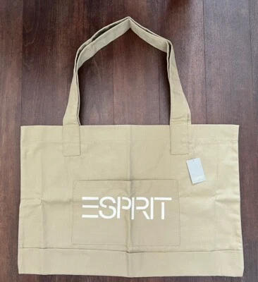 NWT Vintage Original 80’s 90’s Espirit Khaki Beige Cotton Canvas Tote Book Bag - Image 1 of 4