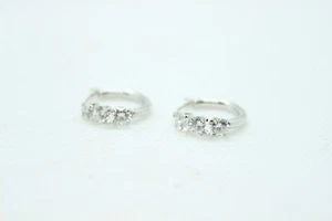 Stunning 14k White Gold CZ small Hoop Earrings 1.45 grams 585 Polished - Picture 1 of 6