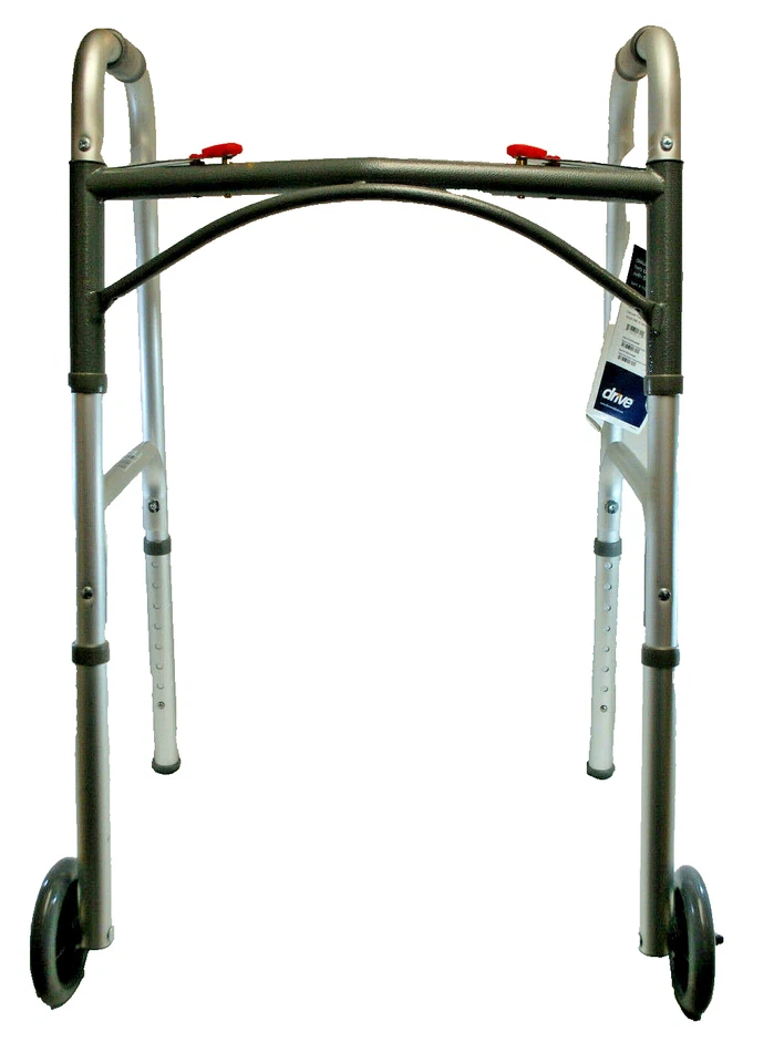 Drive Medical Walker 5" Wheeled Folding Two Button Deluxe Adult 350lb Capacity