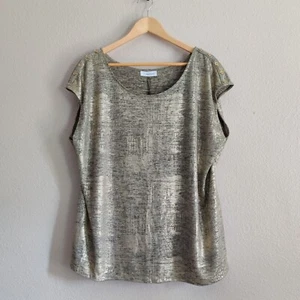 Calvin Klein Button Shoulder Cap Sleeve Knit Top - Women's Size 3X Metallic Gold - Picture 1 of 9