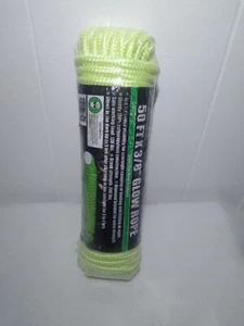 Glow In The Dark Rope 50' 3/8" Diamond Braided 100% Polypropylene - New - Picture 1 of 4