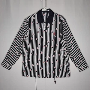 Superior Vtg 90s Windbreaker Jacket Women Large Floral Stripe Zip Drawstring - Picture 1 of 10