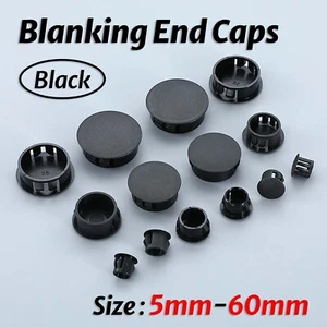Round Plastic Black Blanking End Caps Tube Pipe Inserts Plug Bung Dia 5mm-60mm - Picture 1 of 6