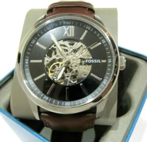 Fossil Men's Flynn Automatic Watch BQ2386 Black Dial Brown Leather Band NWT $225 - Picture 1 of 10
