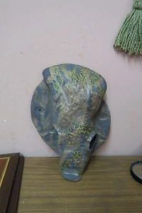  Vintage African Tribal Elephant Skull Mask Wall Art Sculptured Clay ? 9" x 12" - Picture 1 of 7