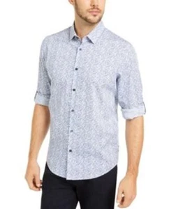 Alfani Mens XL Geo Static Print Blue White Button Up LS Shirt - Picture 1 of 1