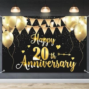 6X4ft Happy 20Th Anniversary Banner Backdrop - 20 Wedding Anniversary De - Picture 1 of 7
