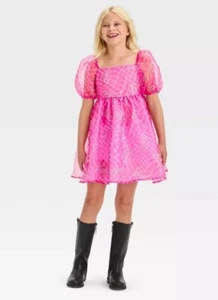 Barbie Logo Pink Organza Shortsleeve Tulle Dress Girls Size XL 14 NWT - Picture 1 of 7
