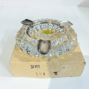 Vintage Crystal Ashtray Silver Plated Ashtray Retro Decor Art Deco Crystal NEW - Picture 1 of 5