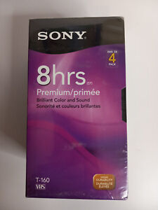 Sony 4 Pack VHS Tapes Premium Grade T-160VR 8 HR VCR Video Cassette Pk - SEALED
