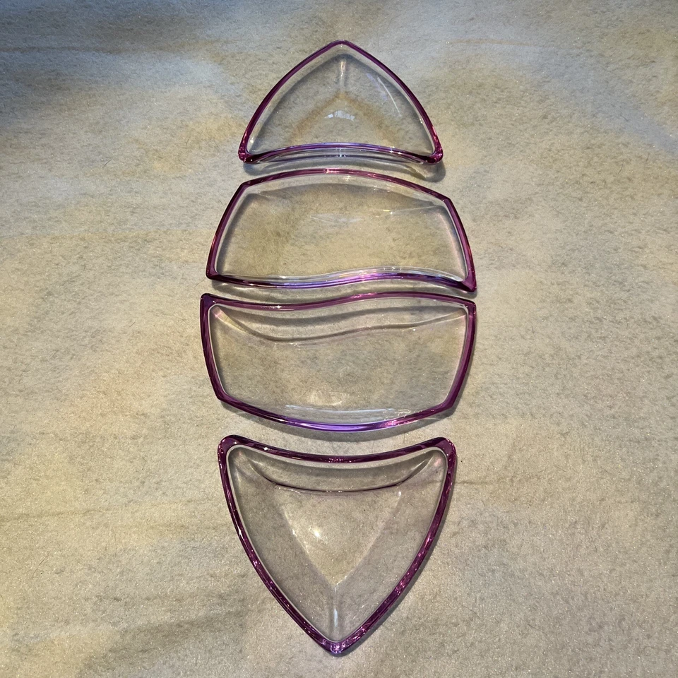 Juego de 4 platos seccionales para servir Luigi Bormioli vidrio amatista transparente Italia Foto 1 de 4