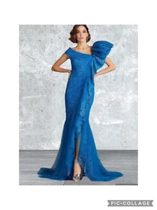 Tadashi Shoji - Nasima One-Shoulder Rüschen formell himmelblau Meerjungfrau Kleid Größe 4 - Bild 1 von 14