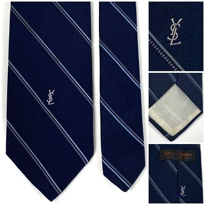 Corbata Yves Saint Laurent Paris New York para hombre azul con rayas Foto 1 de 4