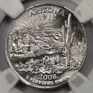 2008 D NGC MS64 Struck On Elliptical Planchet Arizona Quarter Mint Error Rare - Picture 1 of 4