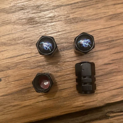 4 black ford mustang valve caps 60s,70s,80s,90s,2000s rat rod - Image 1 of 3