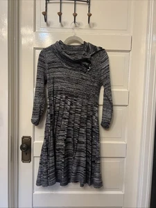 Dana Buchman Shirt Dress Large Black Gray Long Sleeve Cowl Neck Knit Midi - Picture 1 of 6