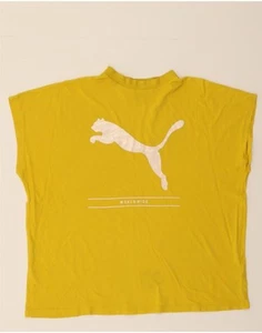 PUMA Womens Crop Oversized Graphic T-Shirt Top UK 16 Large Yellow Cotton CO24 - Picture 1 of 3