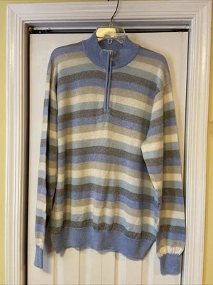 Peter Millar Sweater Blue /Gray 1/4 Zip Crown Cool Linen Merino Wool Sz XL NWOT - Image 1 of 4