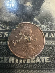 2000 Lincoln Penny D Mint Error Coin Rigid Clipped Planchet & Die Breaks (*101) - Picture 1 of 4