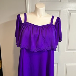Swimsuits For All Eyelet Laser Cut Off Shoulder Swim Dress Purple Plus Size 26 - Bild 1 von 22